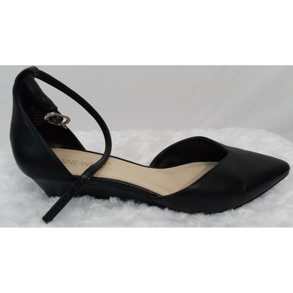 Nine West Women's Black Evenhim Leather Pointed Toe Wedge Pump Sz 6.5 - Picture 4 of 8